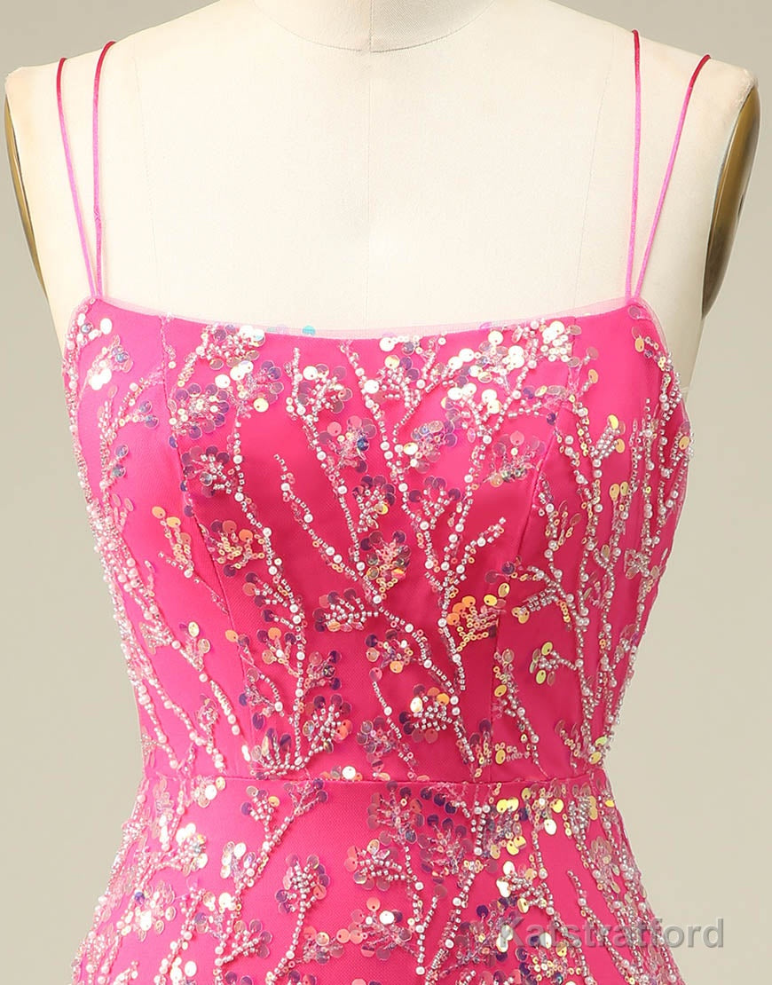 Gorgeous Sparkly Double Spaghetti Straps Tight Homecoming Dress With Fringe