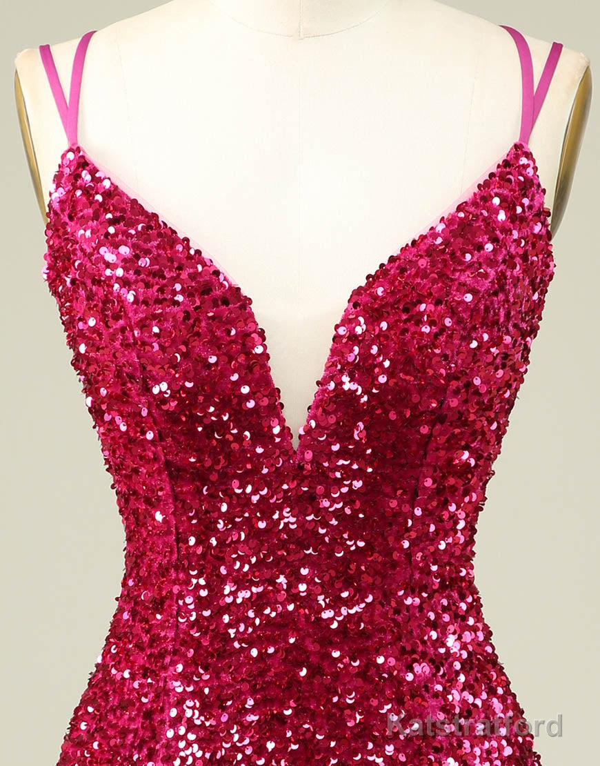 Sparkly Sequin Double Spaghetti Straps Tight Homecoming Dress