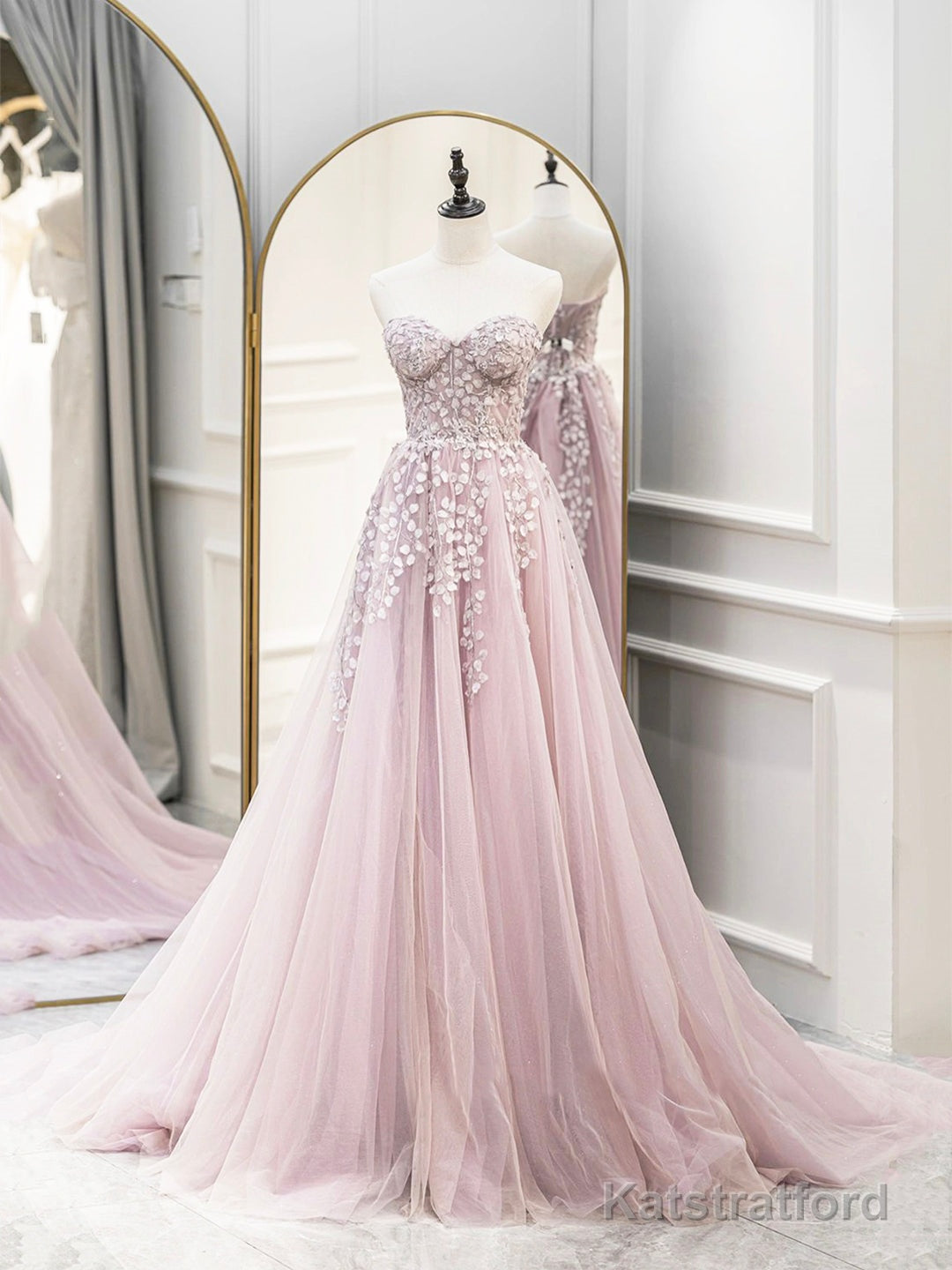 Cute Tulle Sweetheart Long Party Dress with Lace, Beautiful A-Line Prom Dress