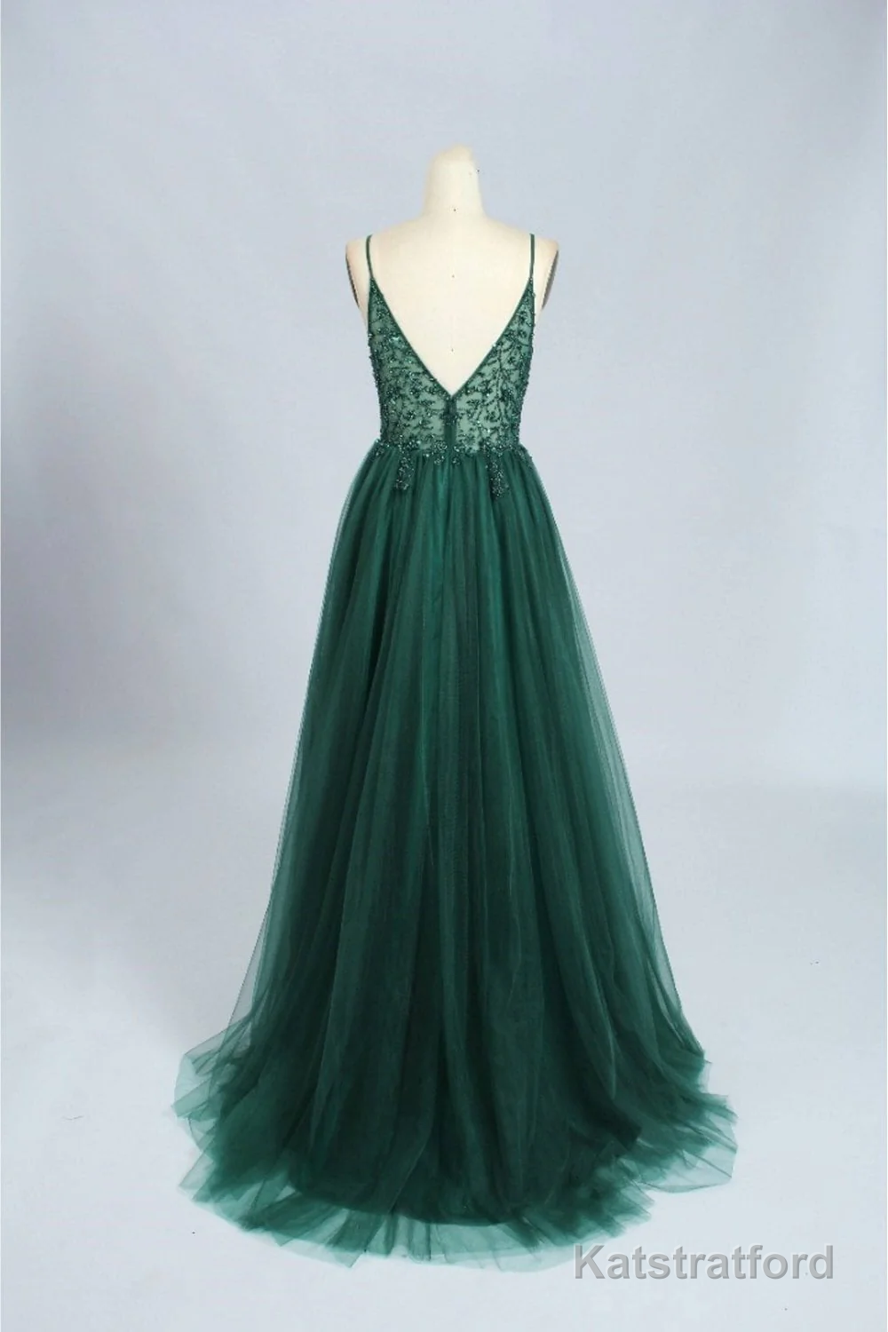 Spaghetti Strap Green A Line Long Prom Dress V Neck Formal Evening Gown Party Dress