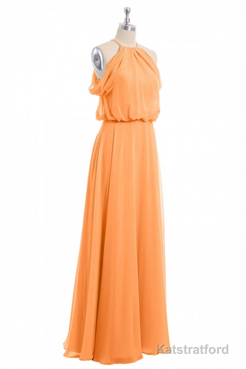 Sage Green Chiffon Halter Blouson-Style Long Bridesmaid Dress