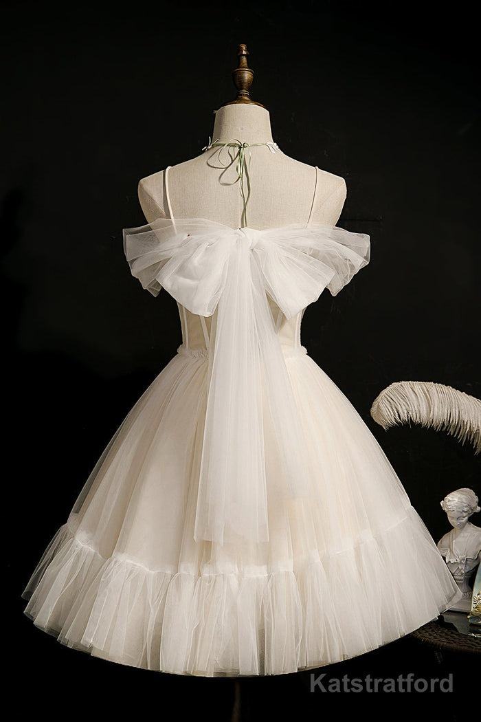 Cute Spaghetti Strap Tulle Short Homecoming Dresses