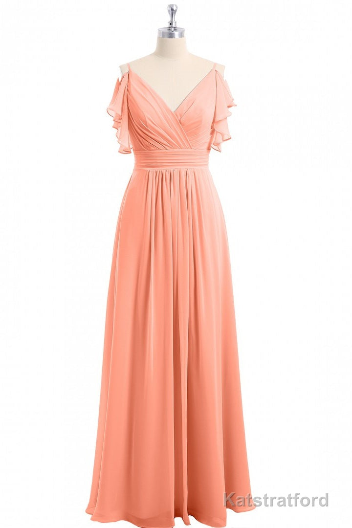Rust Orange Cold-Shoulder A-Line Long Bridesmaid Dress