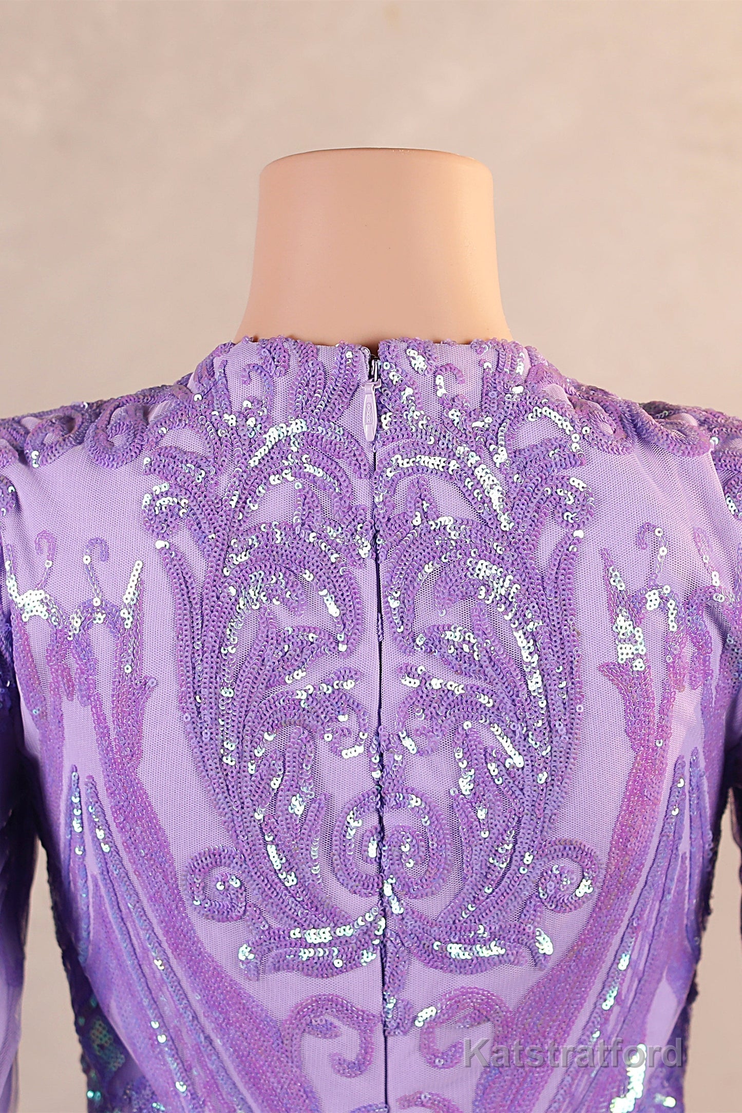V-Neck Long Sleeve Zipper Sequins Mermaid Sweep Train Evening Dress