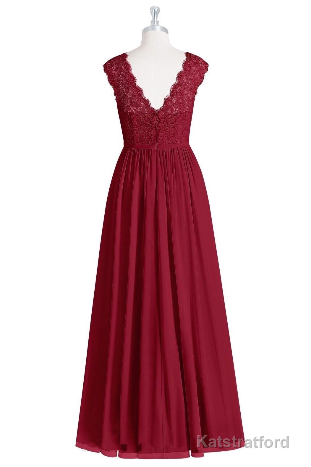 Red Lace Cap Sleeve A-Line Long Bridesmaid Dress