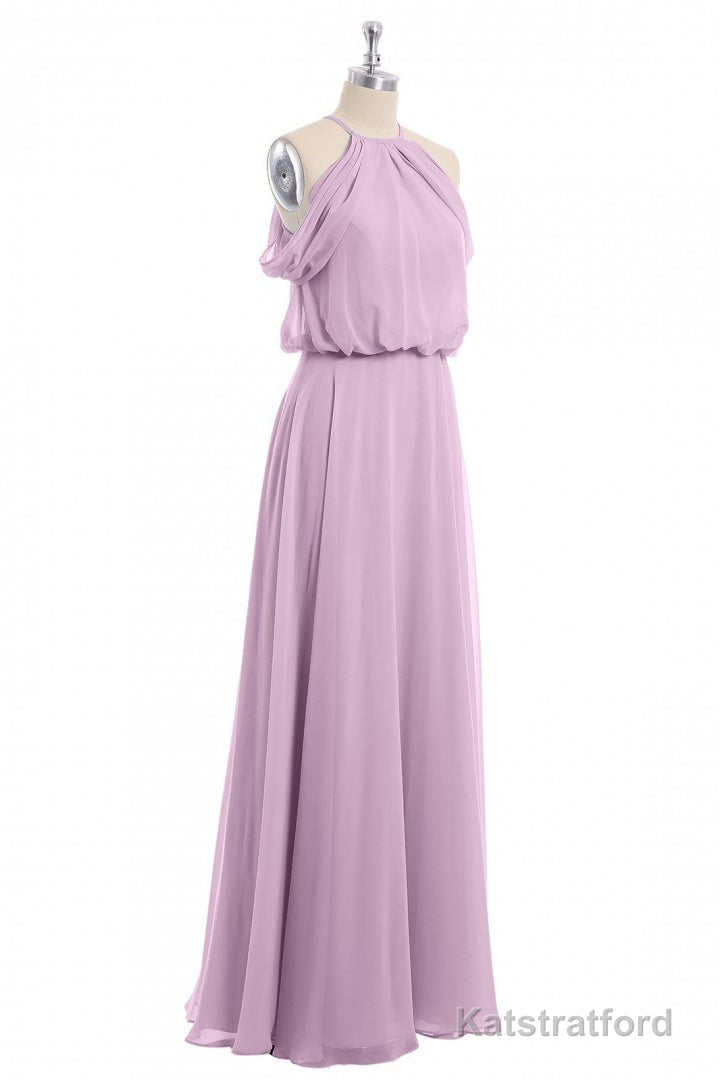 Sage Green Chiffon Halter Blouson-Style Long Bridesmaid Dress