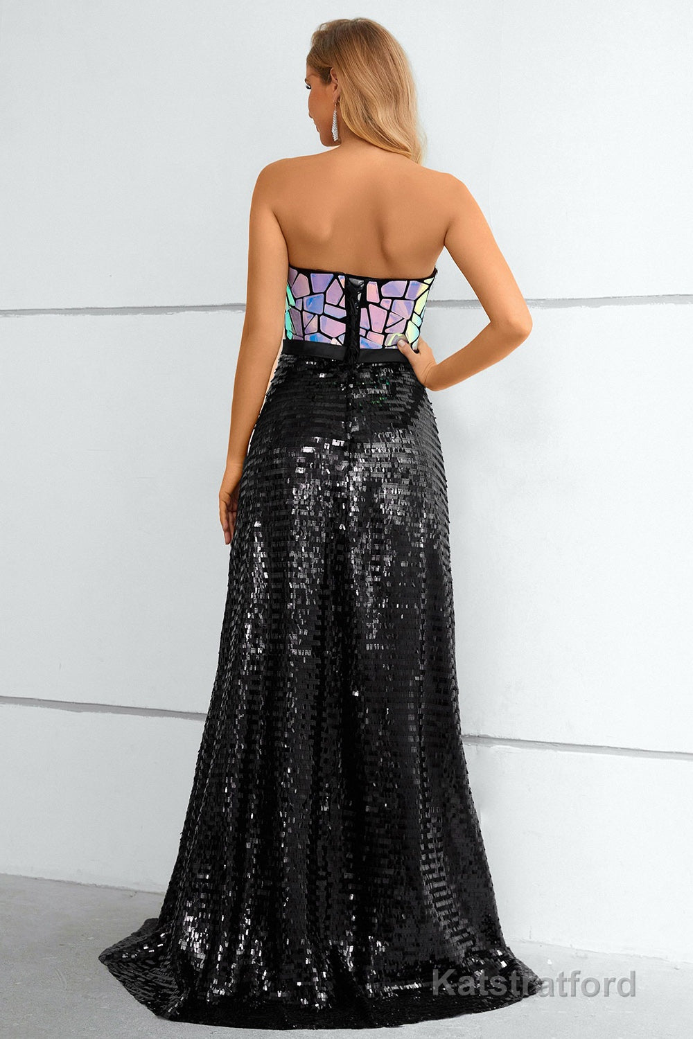 Black Sequined Strapless Prom Dress