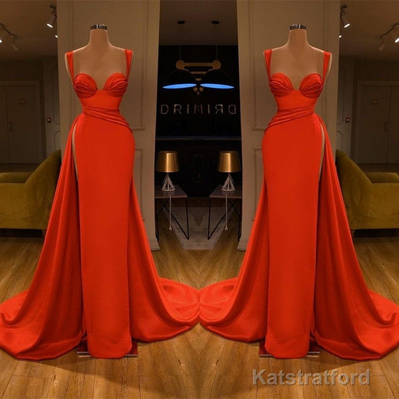 Beautiful Red Starps Sweetheart Long Prom Dress With Split