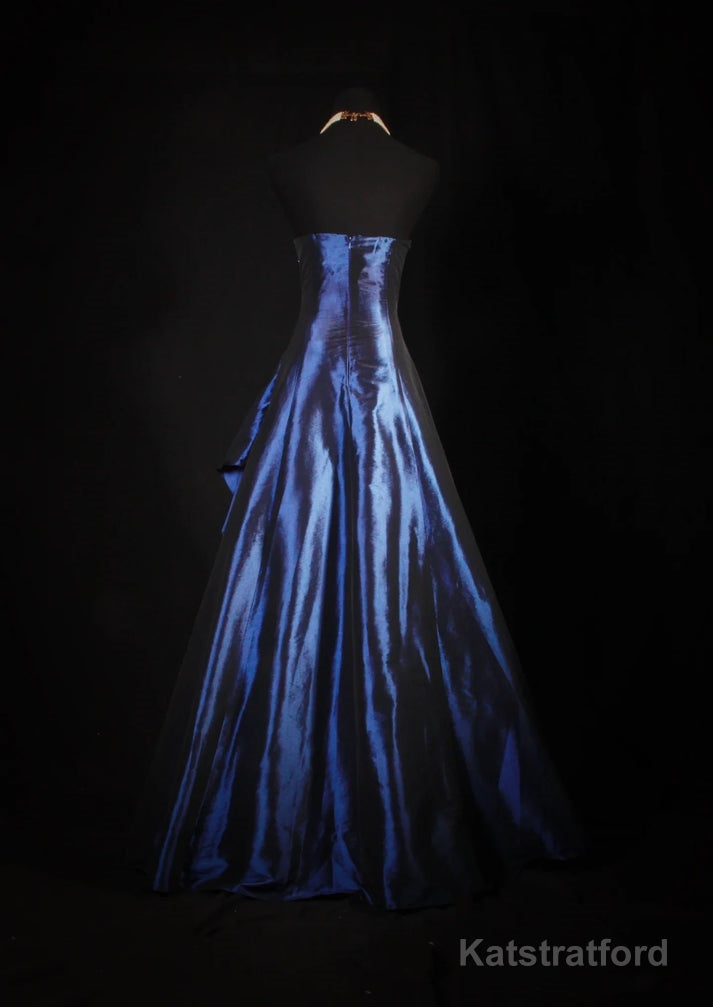 Vintage Ball Gown Strapless Navy Blue Satin Long Prom Dresses Party Dress