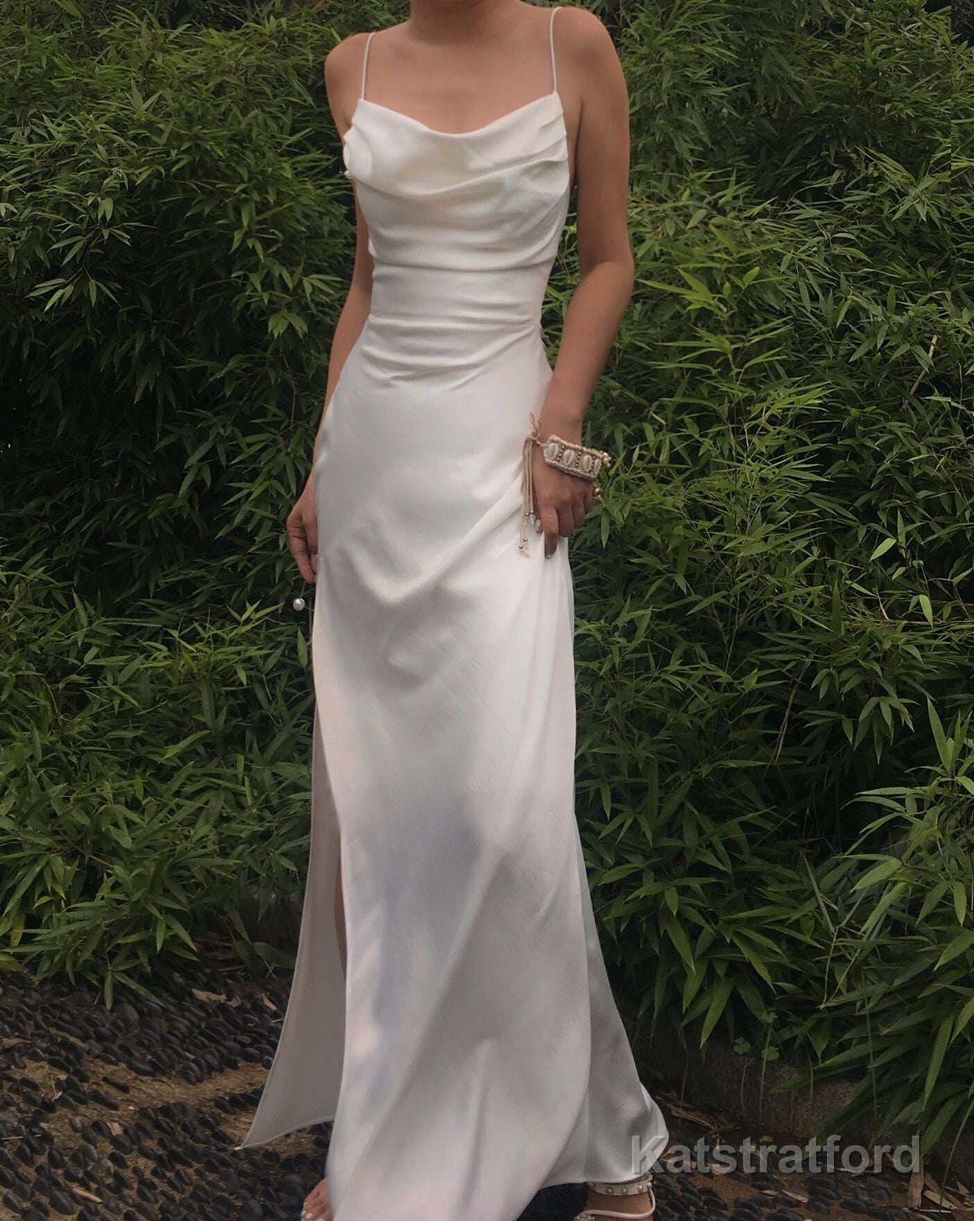 Sexy Mermaid Cowl Neck Spaghetti Straps White Silk Prom Dresses
