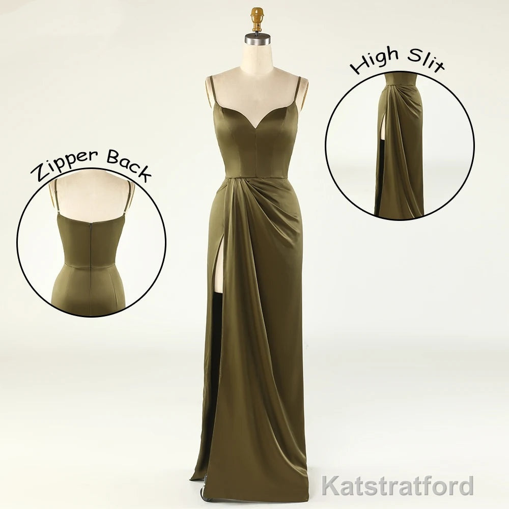 Thin Straps Simple Prom Gowns With Leg Slit Side