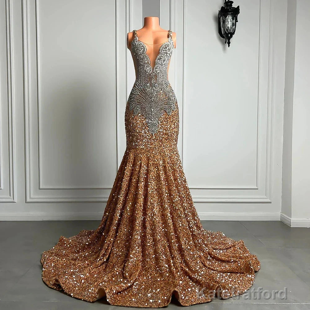 Gorgeous Long Dresses Luxury Black Girls Prom Party Formal Gowns