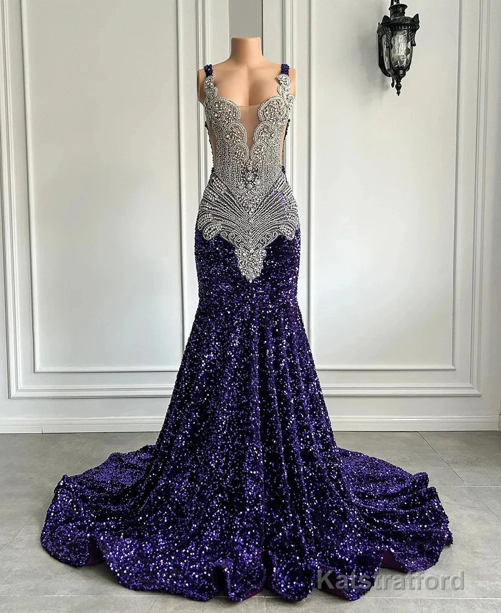 Gorgeous Long Dresses Luxury Black Girls Prom Party Formal Gowns