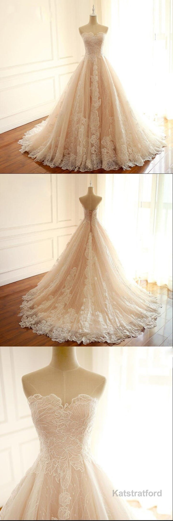 Sleeveless Sweetheart A-Line Lace Up Back Unique Design Wedding Dresses, Newest High Quality Custom Bridal Gown