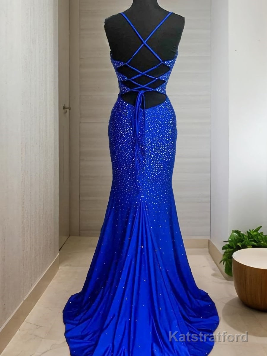 A-Line/Princess Spaghetti Straps Sweep Train Silk like Satin Prom Dresses With Ruffles