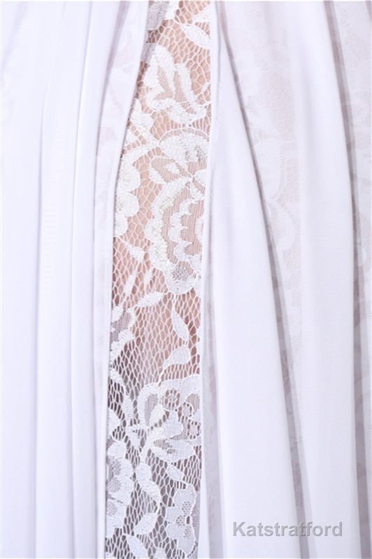 A-line White Evening Dresses Straps Chiffon Long Formal Dresses