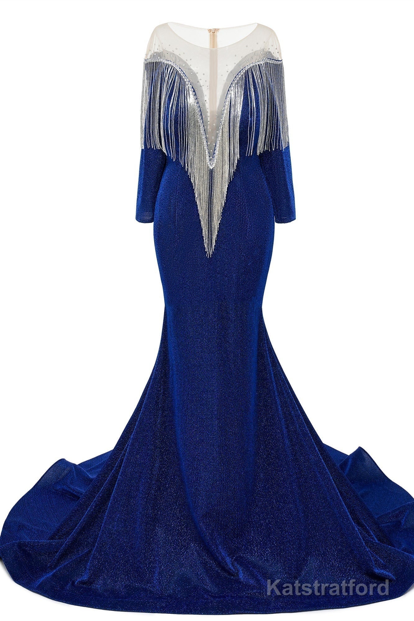 Deep V-neck Shiny Khaki Prom Dresses Long sleeves Mermaid Evening Party Dresses