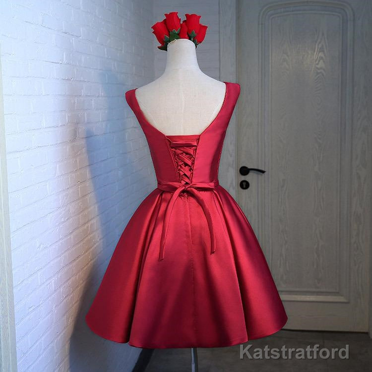 Adorable Cute Wine Red Satin Short Prom Dress , New Party Dress