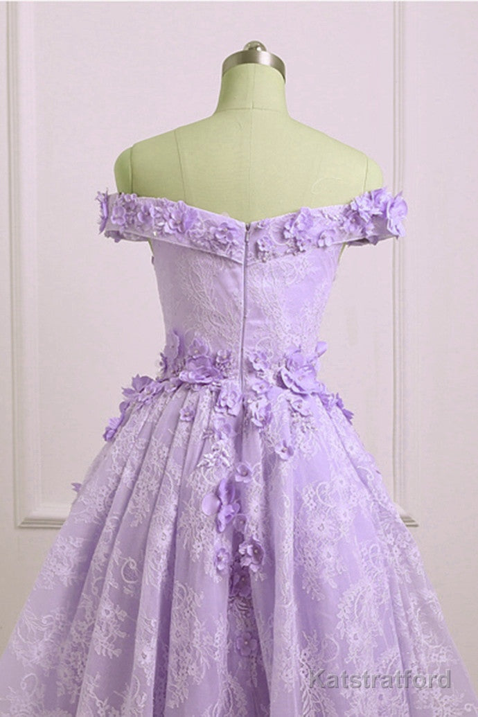Adorable Lace Light Purple High Low Homecoming Dress, Cute Sweetheart Prom Dress