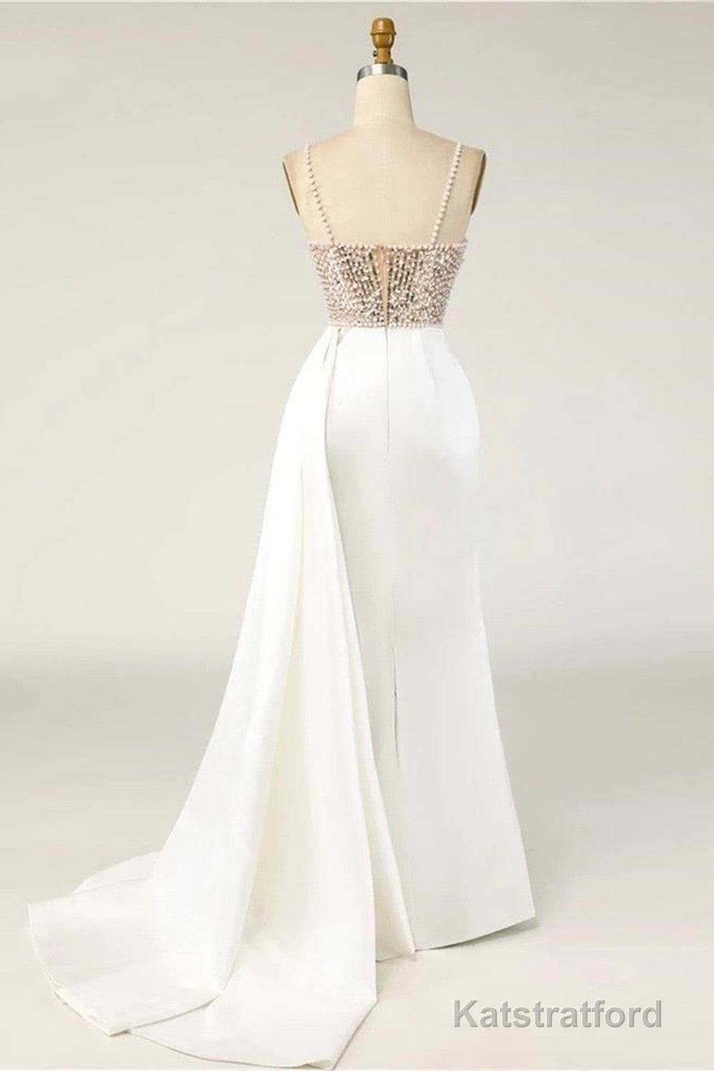Amazing Long Mermaid Strapless Sequins Pearls Satin Formal Prom Dresses
