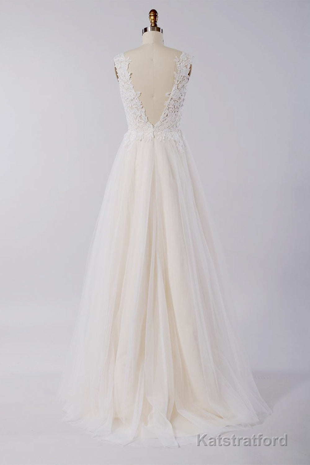 Awesome Long A-line Appliques Lace Tulle Open Back Wedding Dress
