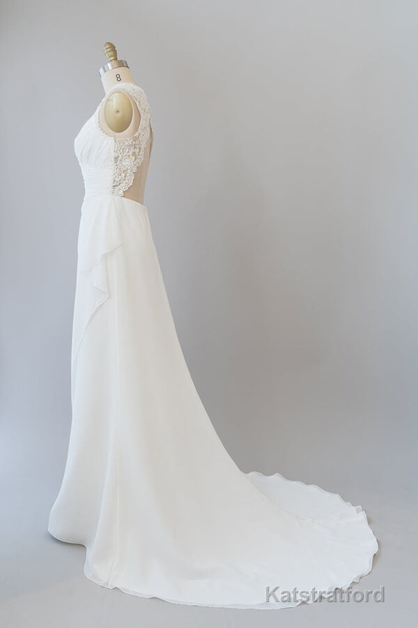Awesome Long Sheath Lace Chiffon Backless Wedding Dress