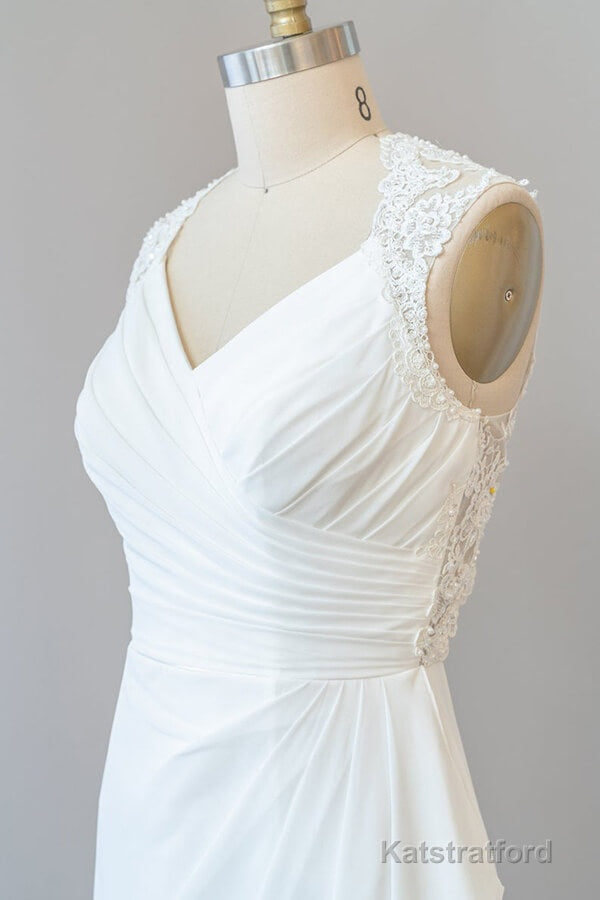 Awesome Long Sheath Lace Chiffon Backless Wedding Dress