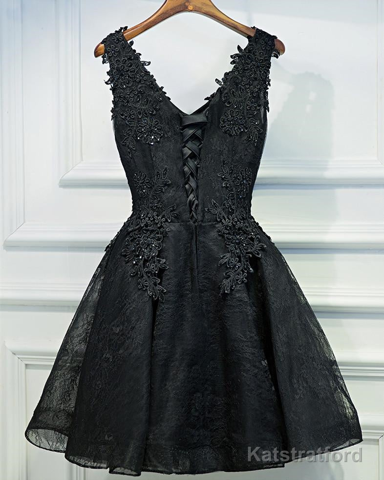 Black Lace Graduation Dresses, A Line Black Homecoming Dresses, Semi Formal Dress