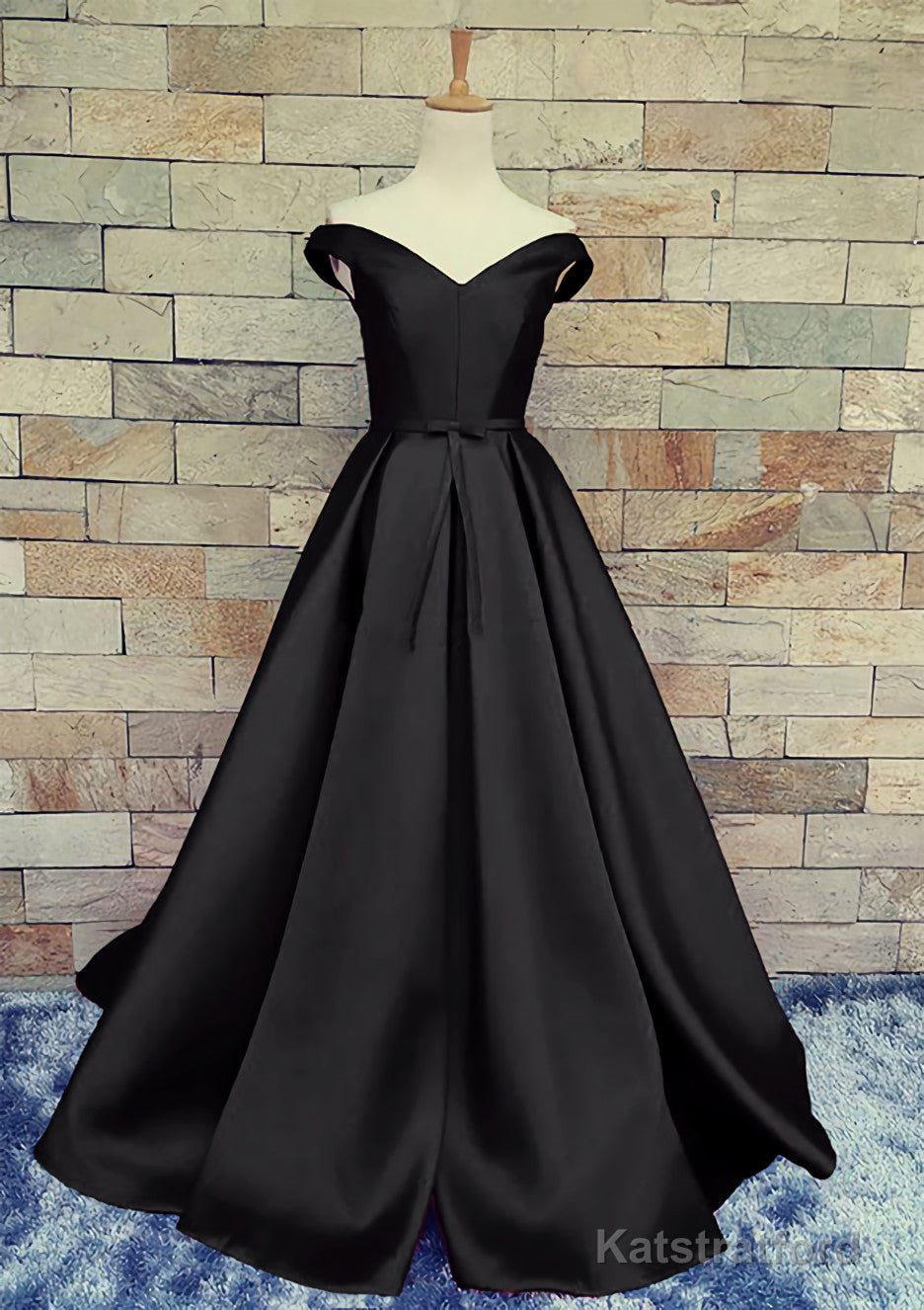 Ball Gown Off-The-Shoulder Sweep Train Satin Prom Dresses With Waistband