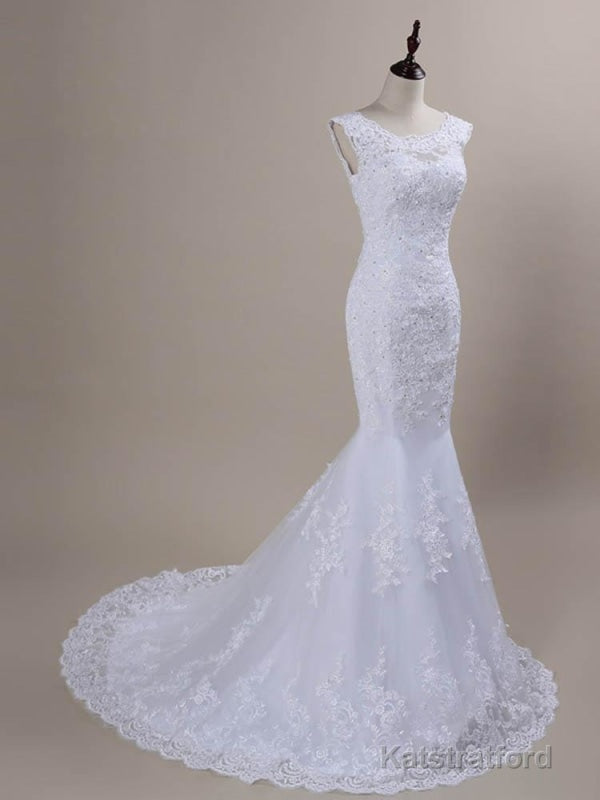 Beaded Lace Backless Mermaid Wedding Dresses