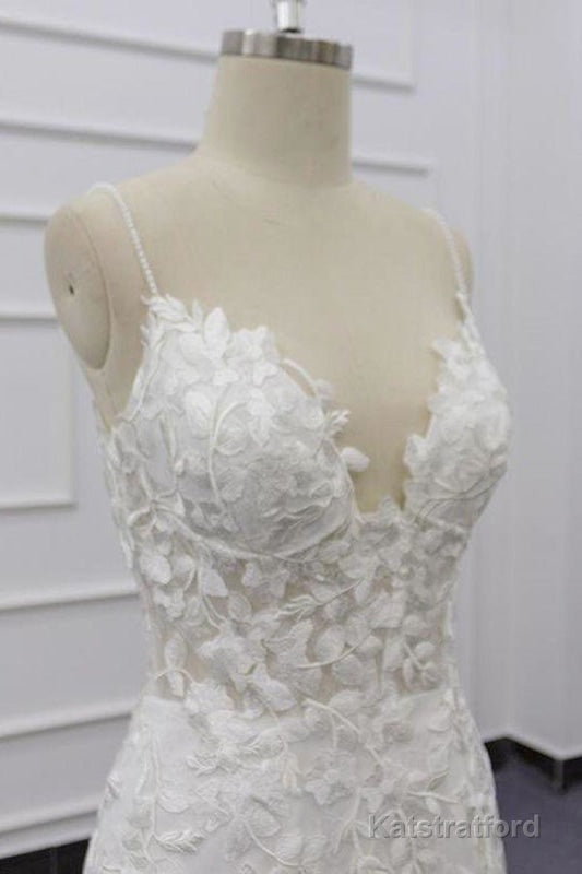 Best Spaghetti Strap Appliques Mermaid Wedding Dress