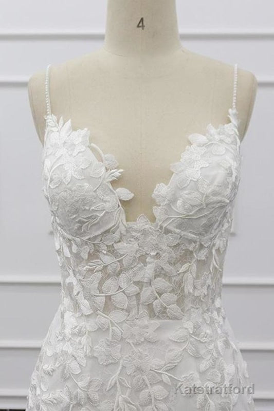 Best Spaghetti Strap Appliques Mermaid Wedding Dress