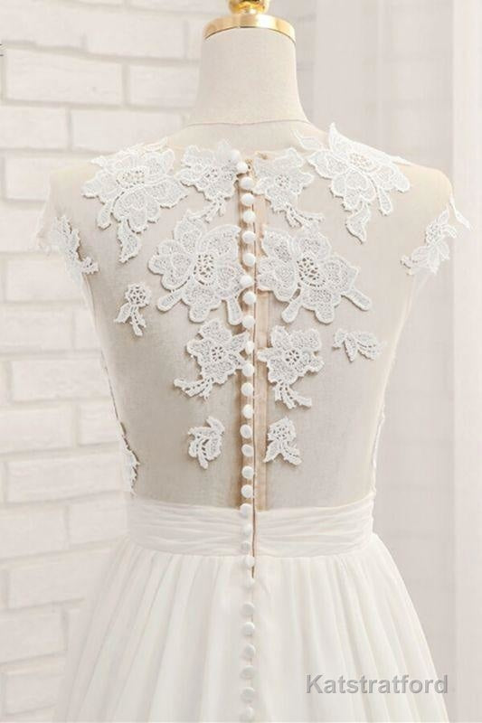 Front Slit Appliques Chiffon A-line Wedding Dress