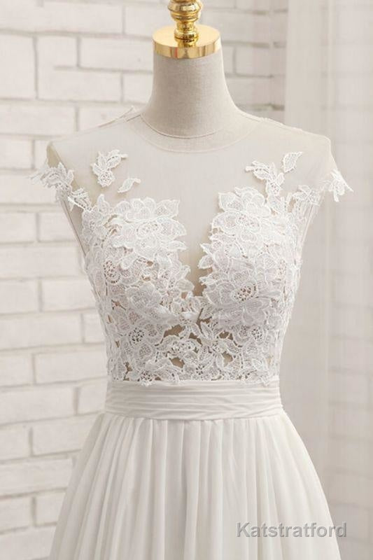Front Slit Appliques Chiffon A-line Wedding Dress