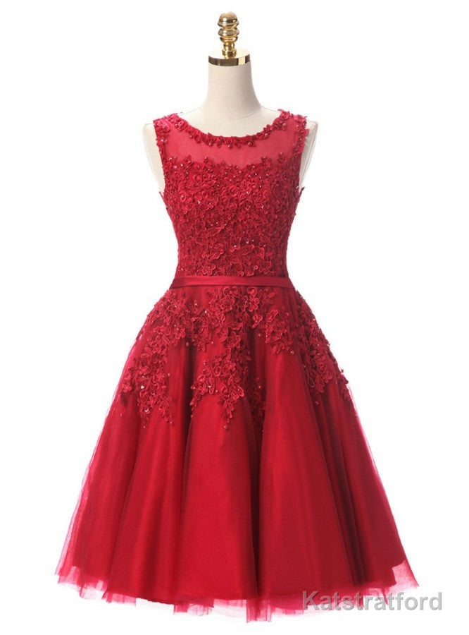 Burgundy Lace Short Beaded Homecoming Dress