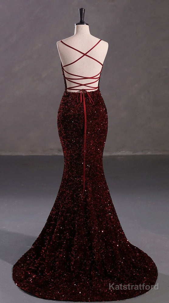 Slim Burgundy Shimmery Open Back Formal Prom Evening Dress