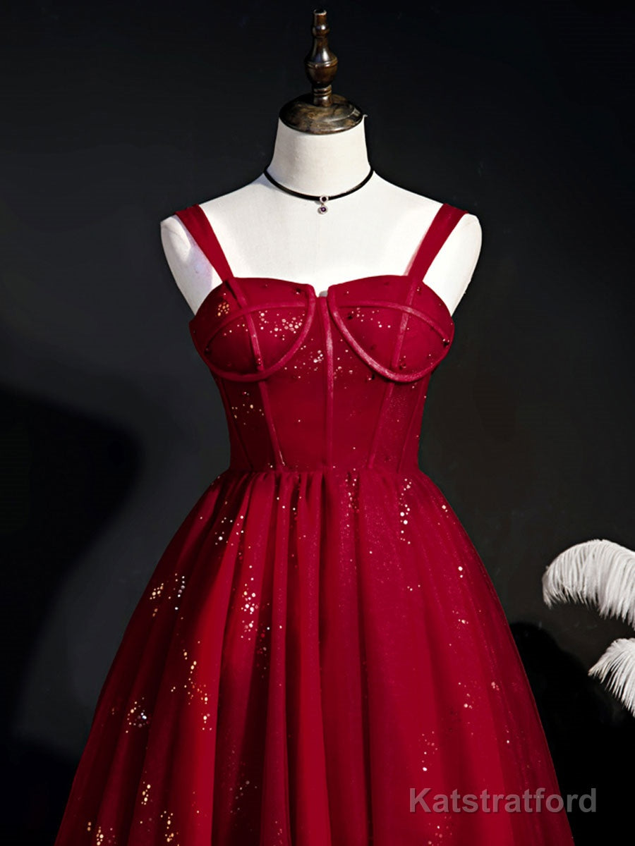 Burgundy Sweetheart Neck Tulle Sequin Short Prom Dress, Puffy Cute Homecoming Dresses
