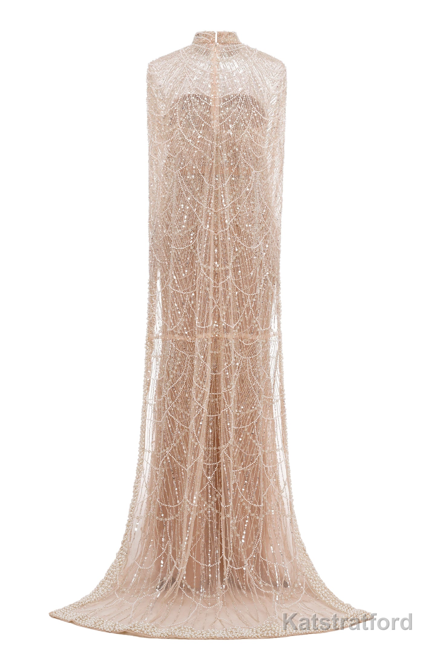 Brown Beading Prom Dresses Sweep Train High Neck Zipper Sleeveless Evening Dresses