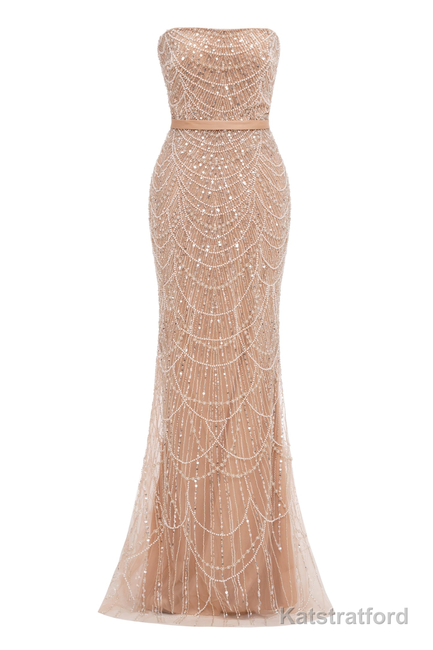 Brown Beading Prom Dresses Sweep Train High Neck Zipper Sleeveless Evening Dresses