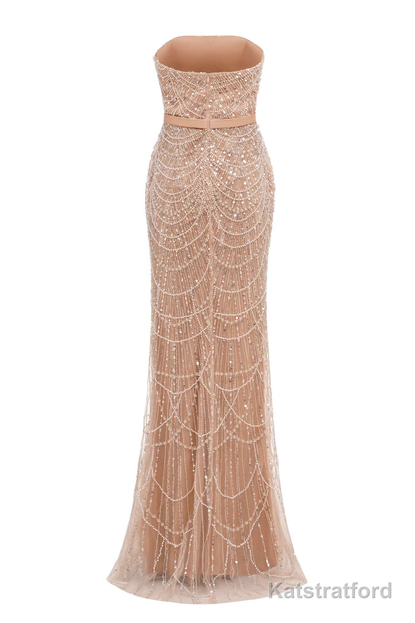 Brown Beading Prom Dresses Sweep Train High Neck Zipper Sleeveless Evening Dresses