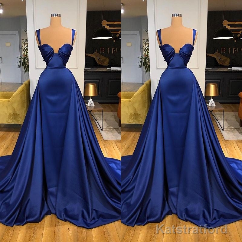 Chic Royal Blue Straps Sweetheart Prom Dress Overskirt Long