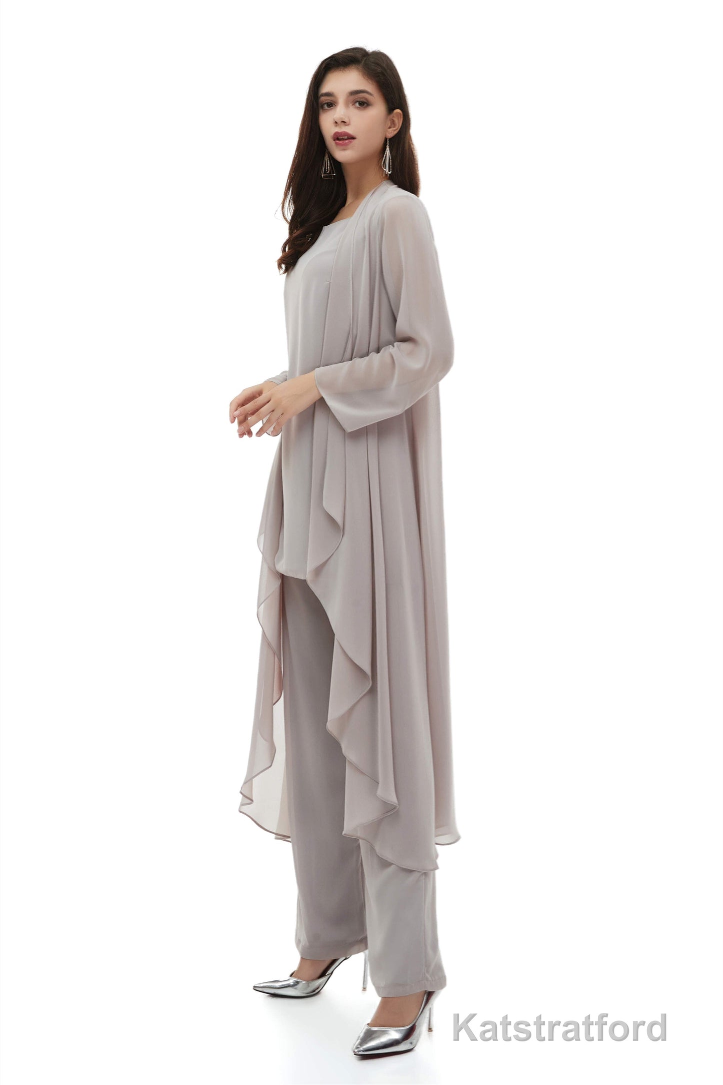 Chiffon Pant Suits Plus Size with Jacket Mother of The Bride Dresses