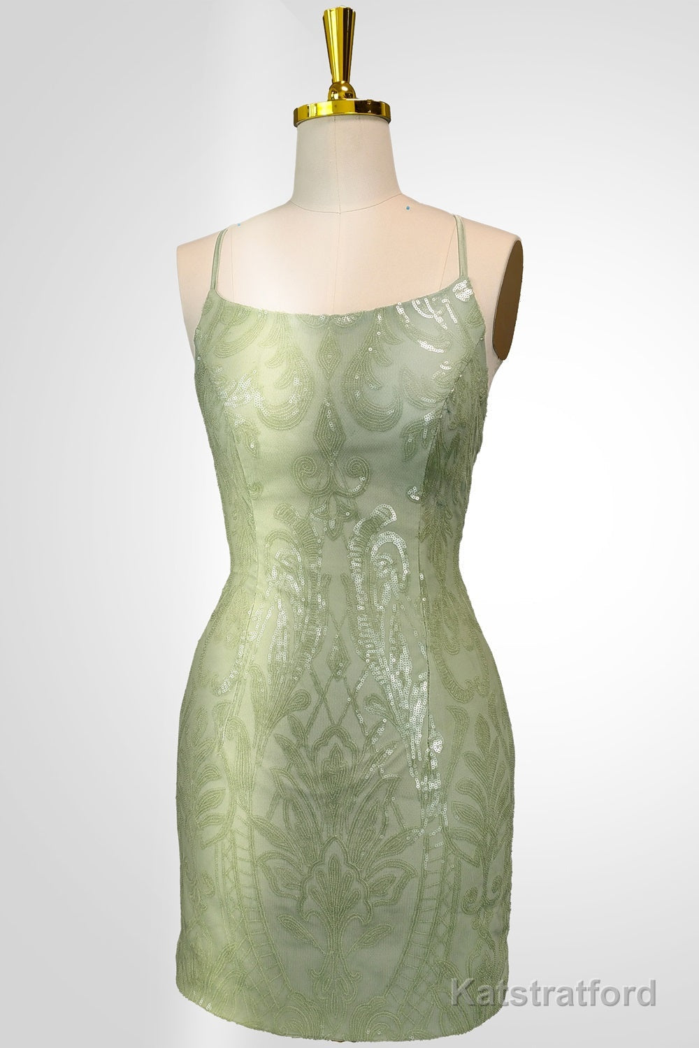 Cute Green Spaghetti straps Lace Up Sequined Homecoming Party Dress