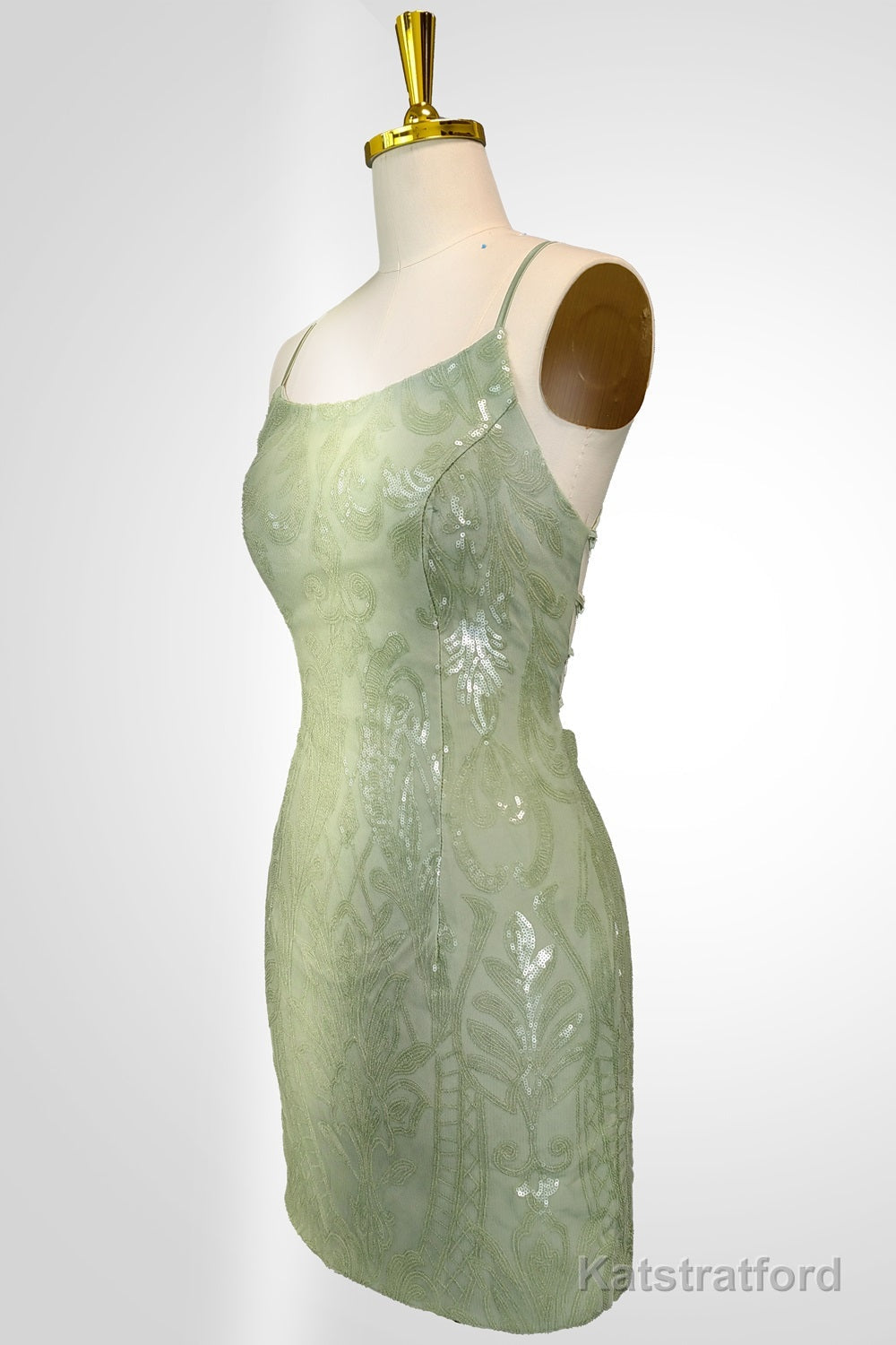 Cute Green Spaghetti straps Lace Up Sequined Homecoming Party Dress