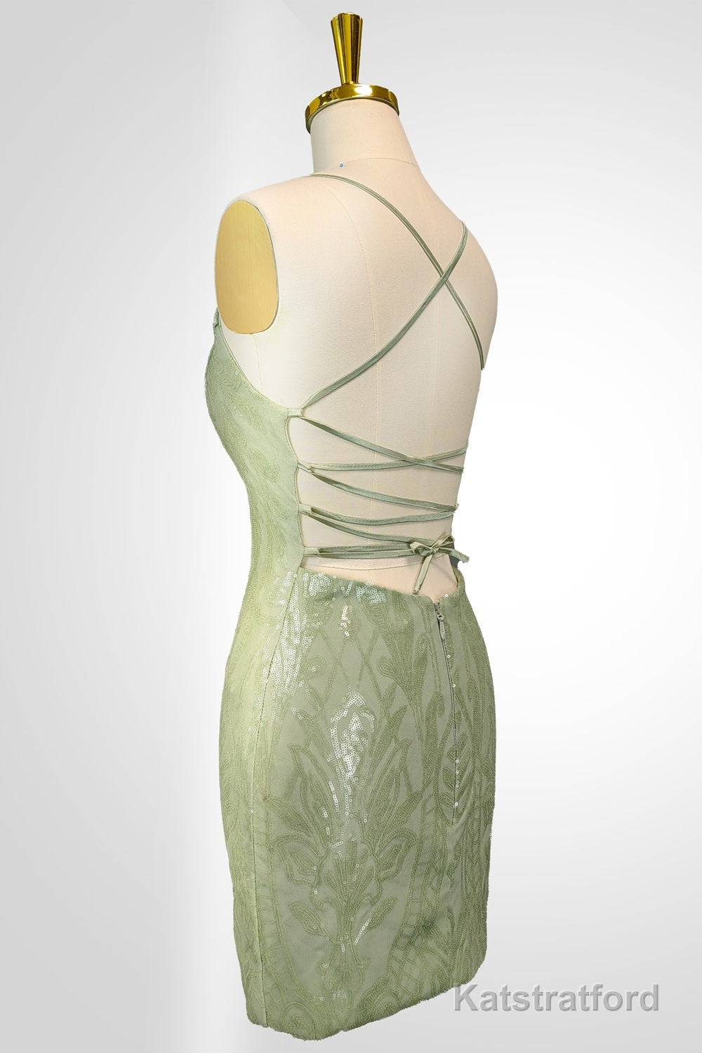 Cute Green Spaghetti straps Lace Up Sequined Homecoming Party Dress