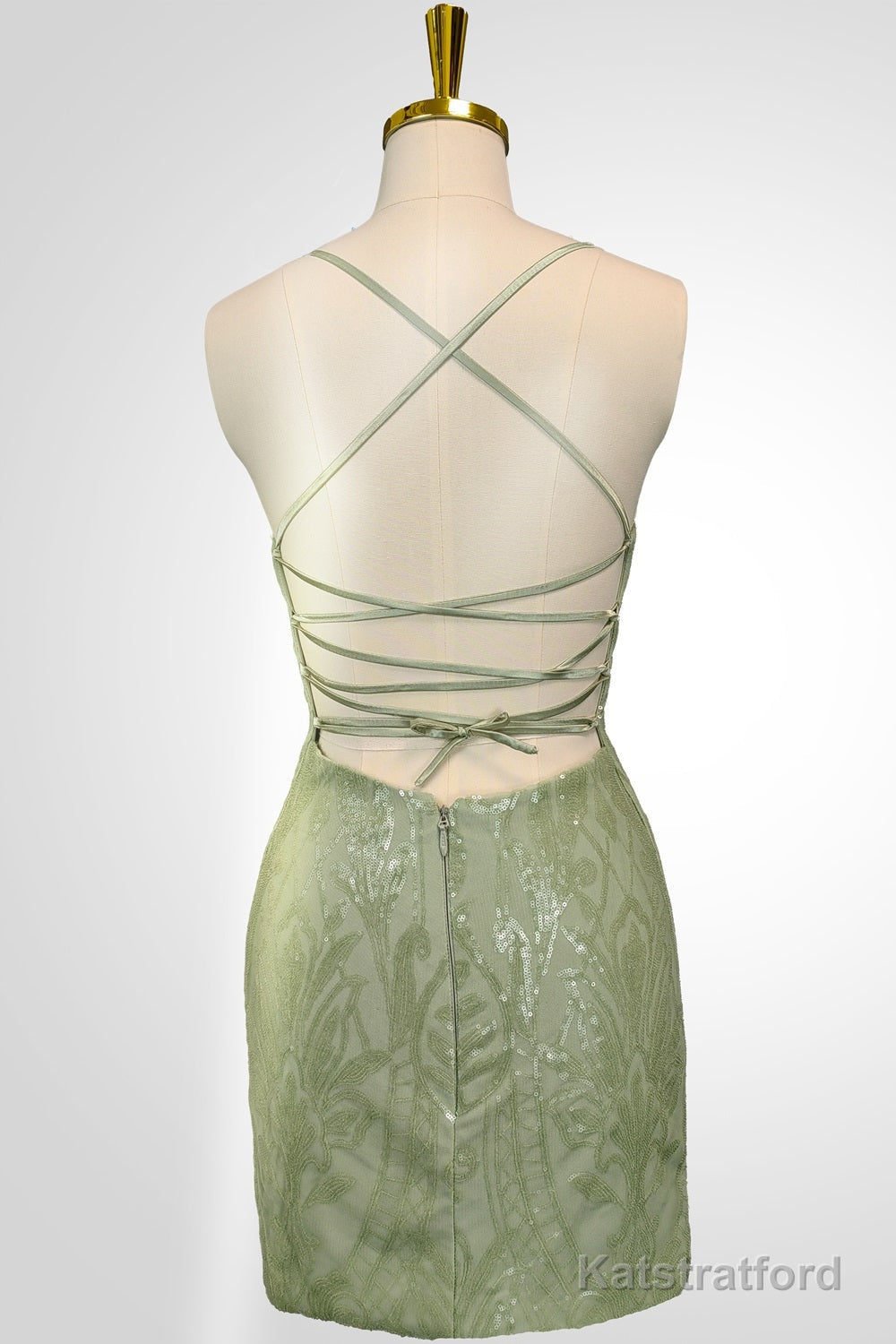 Cute Green Spaghetti straps Lace Up Sequined Homecoming Party Dress