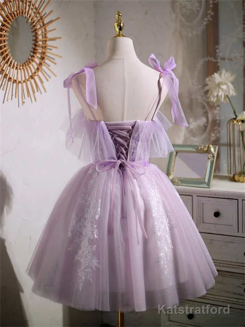 Cute Lavender Tulle Short Prom Dress, Lavender Homecoming Dress 2025