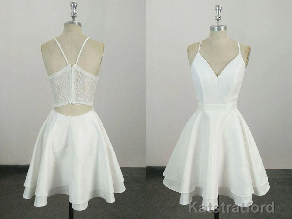 Cute Spaghetti Straps V Neck Knee Length Short Cocktail Dress, Homecoming Dresses