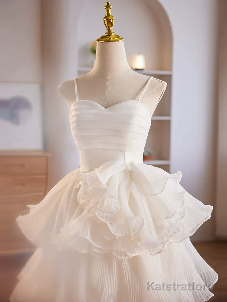 Cute Sweetheart Neck Organza White Prom Dress, White Homecoming Dresses