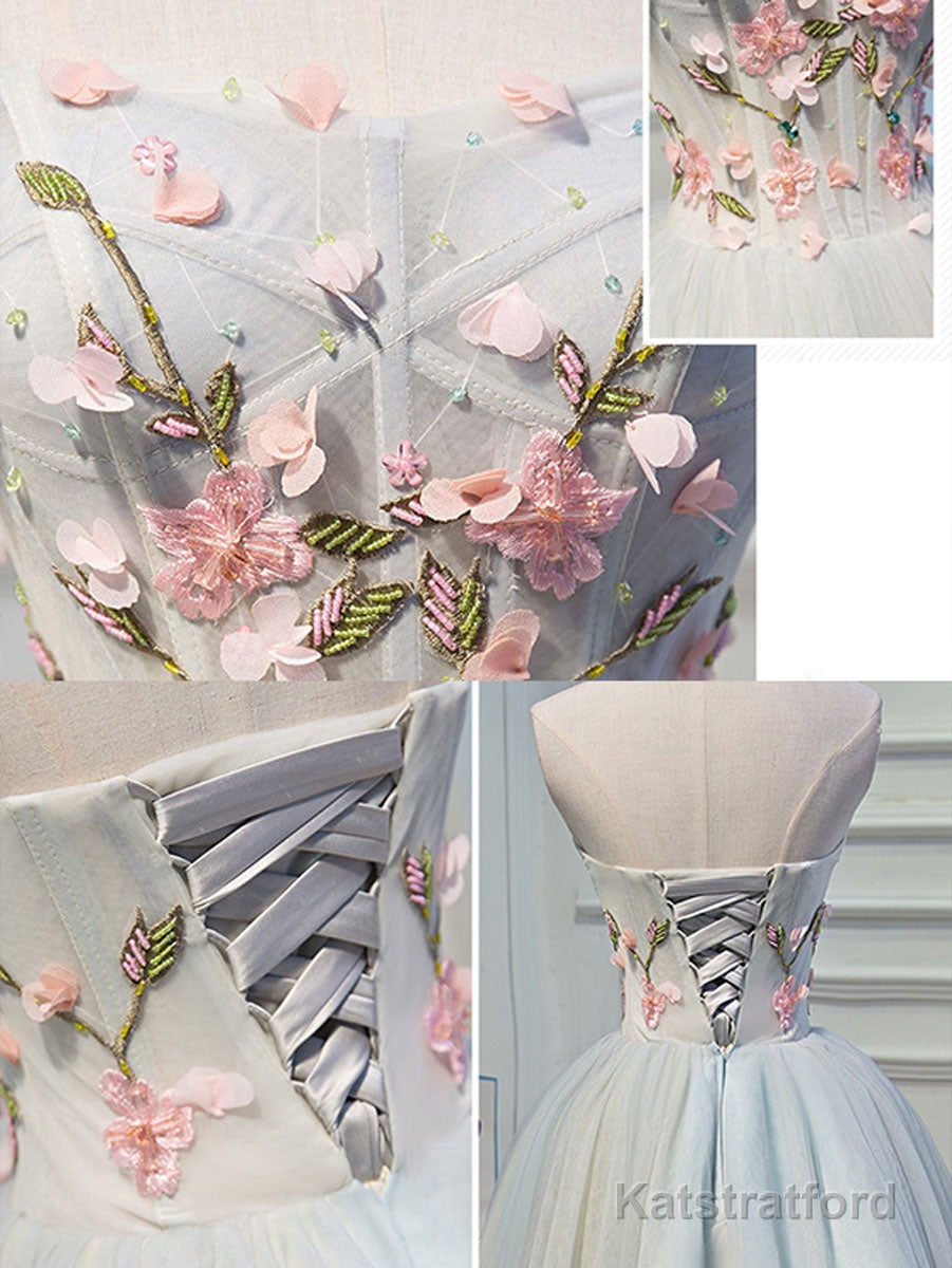 Cute Tulle Short Lace Applique Short Prom Dress, Tulle Puffy Homecoming Dress